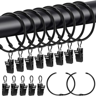 Dailygoods - 20 Stuks Metalen Gordijnringen met Clips - Zwart 50mm