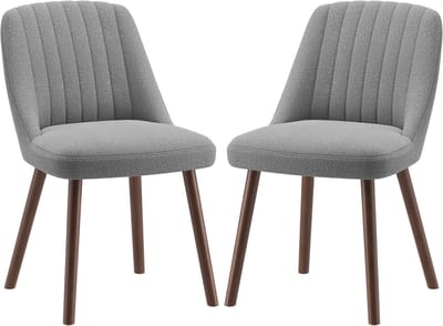 COLAMY Lot van 2 eetkamerstoelen - moderne keukenstoelen met schelpvormige rugleuning - zacht stof - massief houten poten - Scandinavisch design - geschikt voor eetkamer, woonkamer en restaurant - Grijs