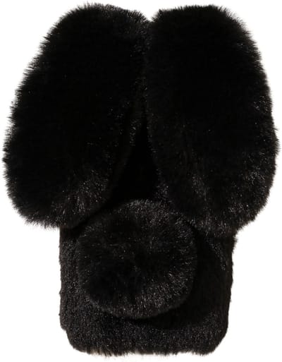 Casies Bunny telefoonhoesje - Geschikt voor Apple iPhone SE (2022 / 2020) / 8 / 7 - Zwart - konijnen hoesje soft case - Pluche / Fluffy