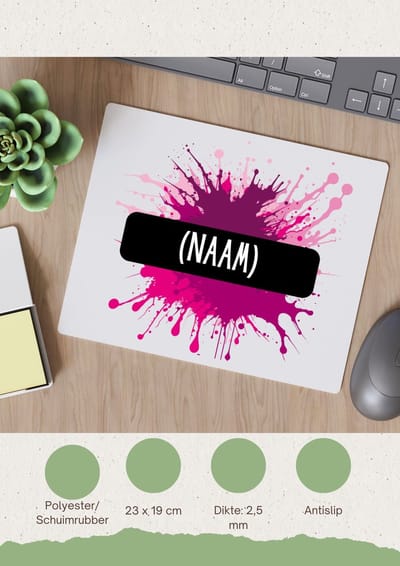 Akyol - verfvlek roze/paars met je eigen naam Muismat - Verven - iemand die houdt van schilderen of kunst - kunstenaars - kunst liefhebbers - schilders - cadeau - verjaardagscadeau - kado - gift - geschenk - verrassing - 23 bij 19 cm
