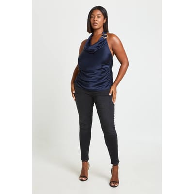 boohoo Dames Plus Hoge Taille Billenlift Skinny Jeans | Washed Black | Maat: 28/30L