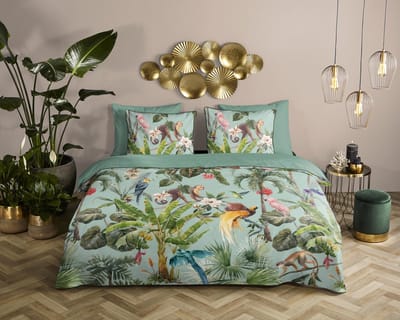 Descanso dekbedovertrek dieren in de jungle - 1 persoons 140x200/220 cm - Groen - 100% Katoen satijn