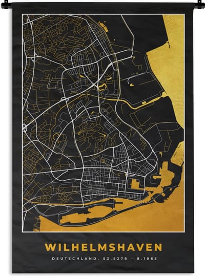Wandkleed - Wanddoek - Kaart – Plattegrond – Stadskaart – Wilhelmshaven – Duitsland – Goud - 120x180 cm - Wandtapijt