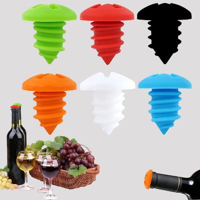 veelkleurige wijnflesstoppers - met creatieve schroefvormige siliconen wijnflesstoppers - leuke leuke herbruikbare onbreekbare vervangingstools - voor het vers houden van wijnflessen - 6 stuks(Veelkleurig)
