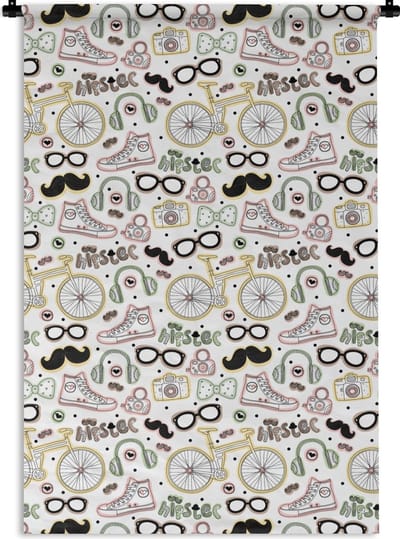 Wandkleed - Wanddoek - Doodle - Koptelefoon - Patroon - 120x180 cm - Wandtapijt