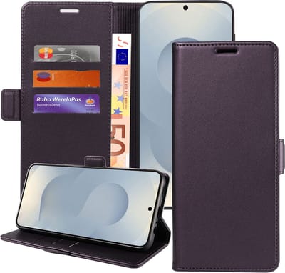Geschikt voor Samsung Galaxy S25 - Book Case Hoesje - Magnetische Sluiting - Portemonnee Paars