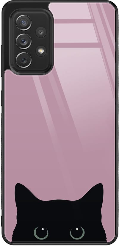 Hoesje geschikt voor Samsung Galaxy A52 5G - Zwarte kat - Hard Case Zwart Back Cover - Print - Zwart, Roze - Mooie Telefoonhoesjes