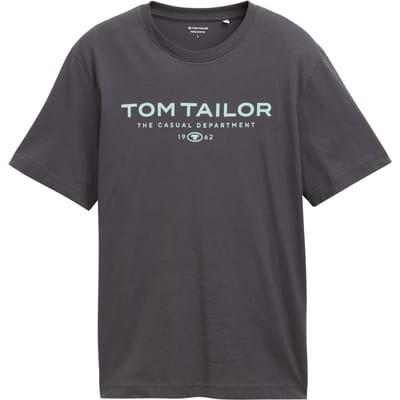 Tom Tailor - Katoenen T-shirt met logo-print - Maat XL - Tarmac Grey