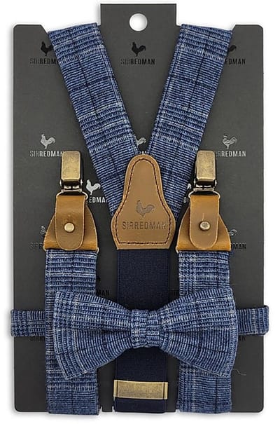 Sir Redman - Bretels met strik - bretels combi pack Glen Plaid - blauw / grijs
