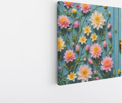 Saammp Canvas Schilderij - Bloemen op deur - Abstract - 20x20 - Foto op canvas - Wanddecoratie - Muurdecoratie Woonkamer - Kantoor Decoratie
