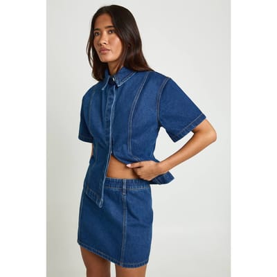 boohoo Dames Denim Mini Rok Met Zakdetail | Indigo | Maat: 34