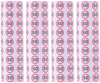 Partytime Serpentine Print '50' - Papieren Slinger met Verkeersbord Opdruk - Feestversiering voor 50e Verjaardag - Decoratie voor Feest of Jubileum - 3840 mm Lang - Wit met Rood en Zwart