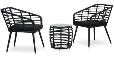 Balkonset 2 personen - Tuinset - Bistroset - Zwart - Weerbestendig - 3 delig - Tuintafel en 2 stoelen - 2 personen - PE-rattan