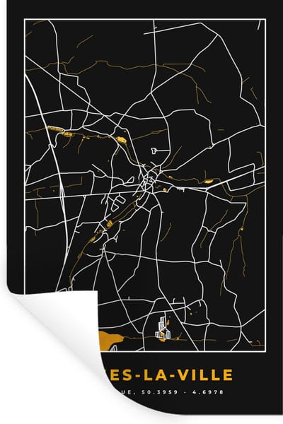 Muurstickers - Sticker Folie - Stadskaart - Fosses-La-Ville - Plattegrond - Goud - Kaart - 20x30 cm - Plakfolie - Muurstickers Kinderkamer - Zelfklevend Behang - Zelfklevend behangpapier - Stickerfolie