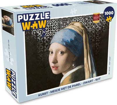 Puzzel Kunst - Meisje met de parel - Zwart - Wit - Legpuzzel - Puzzel 1000 stukjes volwassenen