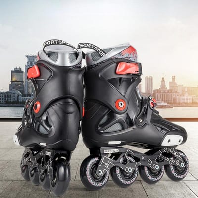 Kinder-, Heren- en Dames Verstelbare Rolschaatsen Rechte Wielen Fancy Flat Schaatsen Volwassen Beginner Enkelrijige Schaatsen 39-40 zwart