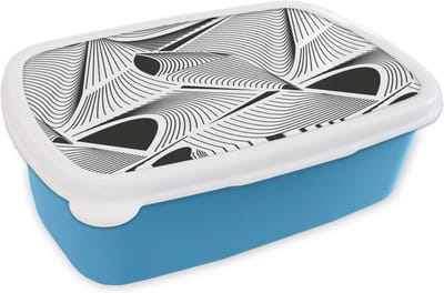 Broodtrommel Blauw - Lunchbox - Brooddoos - Patroon - Abstract - Zwart Wit - 18x12x6 cm - Kinderen - Jongen
