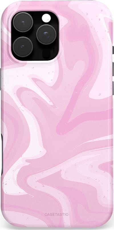 Casetastic hoesje geschikt voor Apple iPhone 16 Pro Max - MagSafe - Dubbellaagse bescherming - Zoet Roze Marmer - Fashion Case - Lichtroze Wit
