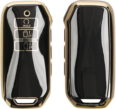 kwmobile autosleutel hoesje geschikt voor Kia 7-Tasten EV6 GT K5 K7 K8 Sportage GT-Line Sorento 4 MQ4 Autoschlüssel hoes - TPU autosleutel behuizing - Beschermende auto sleutel case - Sleuteletui in zwart / goud