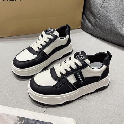 Zwart en Wit Panda Witte Schoenen Kinderen Lente en Herfst Nieuwe Dikke Zool Veelzijdig Mode Casual Boardschoenen Tide 40 zwart