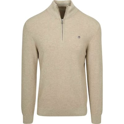 Gant Half Zip Trui Micro Textured Beige - Maat XXL - Heren - Schipperstrui