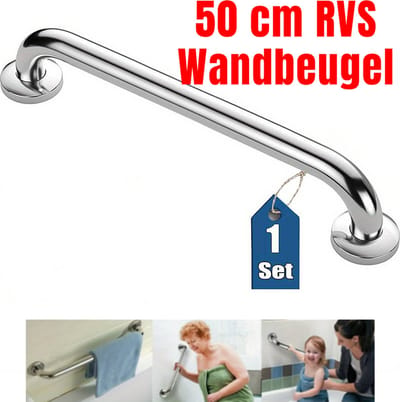 Allernieuwste.nl® RVS Anti-Slip Handgreep Wandbeugel 50 CM Voor Senioren Ouderen - Metaal Roestvrij Staal RVS 500 mm Douche Badkuip Greep - Badkuip Handvat Bad Handgreep Douchegrepen Badkuip voor Wandmontage WC Badkamer Douche - Anti-Slip 50 cm %%