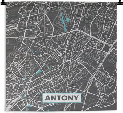 Wandkleed - Wanddoek - Antony - Frankrijk - Plattegrond - Stadskaart - Kaart - 180x180 cm - Wandtapijt