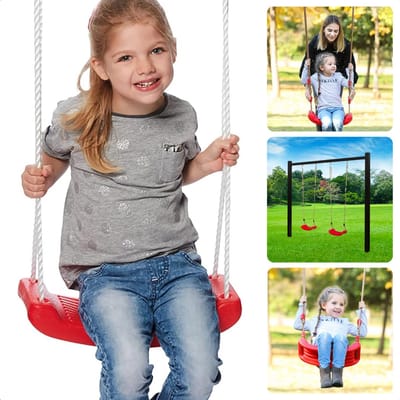 Cheqo® Kunststof Schommel Set - Schommel Plank - Schommelplankje - Schommelplank - Schommelzitje - Verstelbaar tot 180 cm - Rode Schommel voor Kinderen - Draagkracht 60 kg