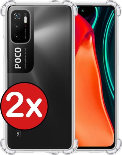 Hoesje - 2 Stuks - Geschikt voor Xiaomi Poco M3 Pro - Sterk & Shockproof - Back Cover - Siliconen Case - Telefoon Hoes Shock Proof - Telefoonhoes - Transparant