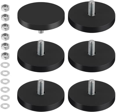 Krachtige Neodymium Magneten met M6 Draad en Rubber Coating, Ø 43mm, Geschikt voor Bevestiging en Ophangen (6 stuks)