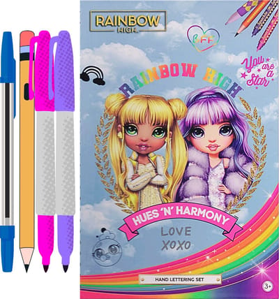 Rainbow High BFF Hand Lettering Schrijfwarenset- Inclusief een Pen, Potloot en Twee Kleurstiften