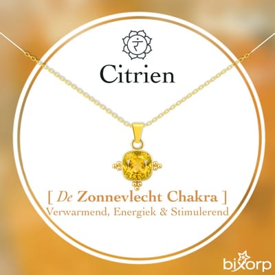 Bixorp Citrien Ruit Ketting - Goud Verguld S925 Zilver + Edelsteen Hanger - Vierkant Bedel - Spirituele Chakra Ketting met Cadeau Kaartje - 45cm + 5cm verstelbaar