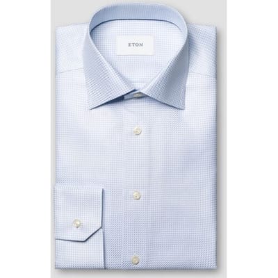 Eton Overhemd Rich Texture Houndstooth King Twill Licht Blauw / male
