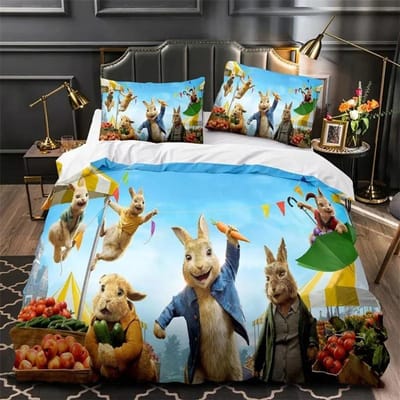 3D-print Peter de Konijn beddengoedset, dekbedovertrek, dekbedovertrek, kussensloop, kingsize, tweepersoonsbed, jongens en meisjes 70x133cm 2pcs blue