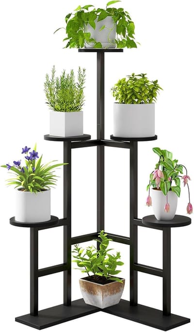 Famanu - Metalen plantenstandaard 108 cm, 6-laags plantenrek voor meerdere potten, zwart