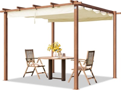 PRIMEYARD Pergola 3x3 m paviljoen met verstelbaar dak stalen frame houtoptiek