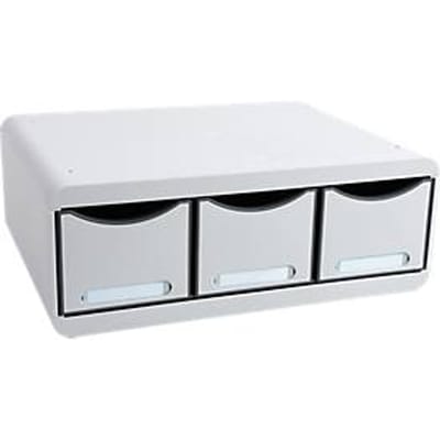 Exacompta Toolbox lichtgrijs, opbergmodule liggend met 3 laden, 27 cm diep, etikethouder, geruisloos, 25 jaar garantie