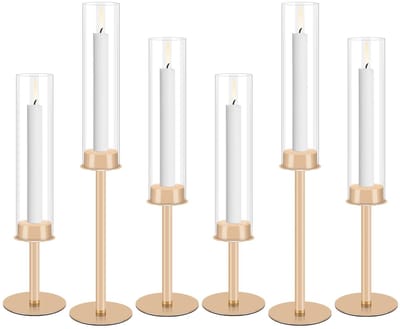 Dailygoods- Kandelaar Goud - Glazen Kandelaar - Hurricane Kandelaar - Kaarsenhouder Stompkaarsen - 3 Hoogtes - Luxe Decoratie