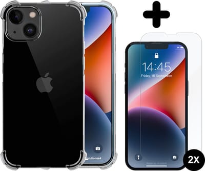 Hoesje geschikt voor iPhone 14 Transparant hoes - 2x screenprotector - beschermglas screen protector- Anti Shock hoes case