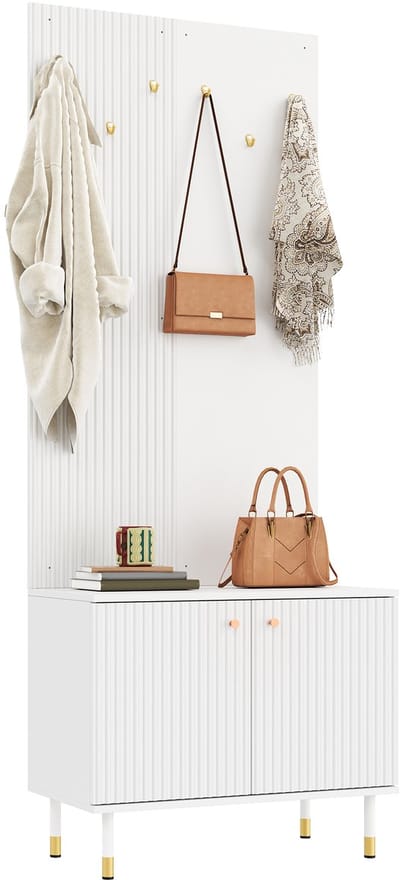 Clruro Garderobekast - 70 × 35 × 180 cm - met Haken - met Schoenenopslag - Hoogglans Wit