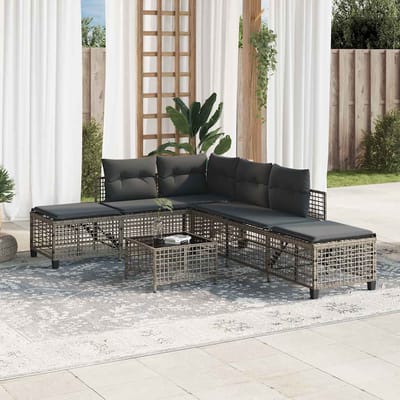 vidaXL - 3-delige - Loungeset - met - kussens - poly - rattan - grijs