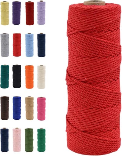 Natuurlijke Katoenen Macrame Touw van 100m, Rood Kleur, Ideaal voor DIY Ambachten, Macrame Kunst en Cadeau Verpakking