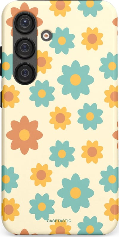 Casetastic hoesje geschikt voor Samsung Galaxy S25 - Dubbellaagse bescherming - Retro bloei - Fashion Case - Crème Mintgroen Goud Perzik