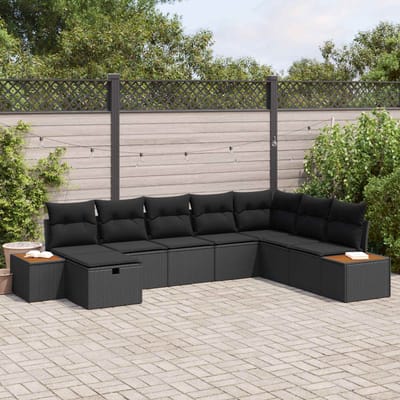 vidaXL - Tuinbank - Set - met - kussen - met - opslag - Zwart - poly - rattan
