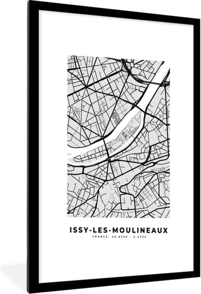 Fotolijst incl. Poster - Issy-les-Moulineaux - Plattegrond - Frankrijk - Kaart - Stadskaart - 60x90 cm - Posterlijst