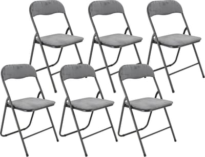 Klapstoelen Set van 6 Grijs – Fluweel Beklede Opklapbare Stoelen – Vouwstoelen voor Eettafel, Feest en Thuis – Zithoogte 44 cm