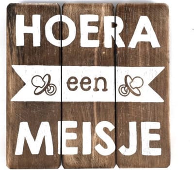 tekstbord Hoera een meisje naturel