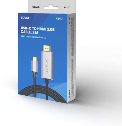 Savio USB-C to HDMI 2.0B cable 2m silver / black gold tips CL-171 HDMI kabel USB C HDMI Type A (Standaard) Zwart