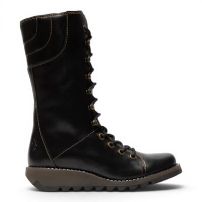 Fly London Vrouwen Zwarte Leren Veteraars Combat Ankle Boots - STER768