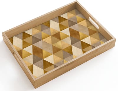 Dienblad hout 40x30 cm - Schootdienblad - Geometrisch - Driehoek - Goud - Borrelplank rechthoek - Plateau dienbladen